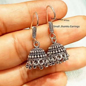 Indian Oxidised Jhumki Earrings/Handmade Traditional Jhumka Earrings/Silver Jhumkas