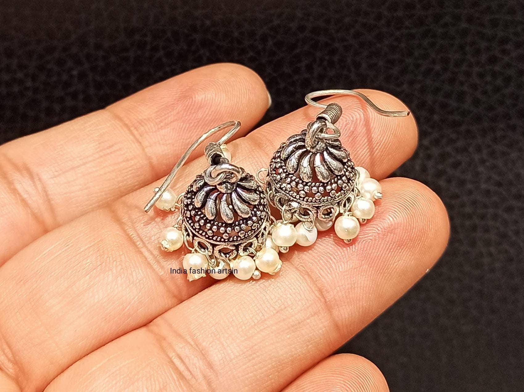 Black silver jhumkas deals