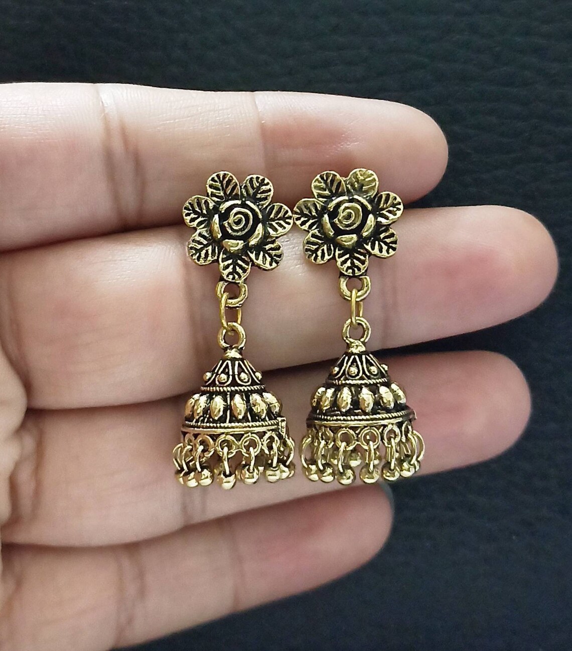 Boho Indian Copper Golden Small Jhumkas EarringsOxidized Etsy