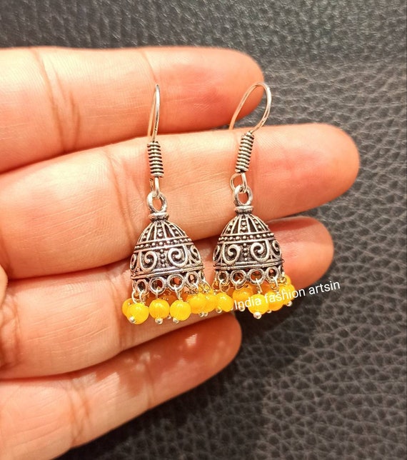 Buy Yellow Oxidized Jhumka ethnic Indian Small Jhumka Earrings