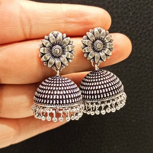 Oxidized Jhumka Earrings: Ethnic Indian Brass Dangles
