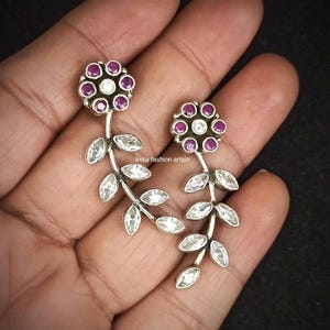 Boucles d&#39;oreilles indiennes en argent 925 faites main : pendentif tribal tribal en zircon rose