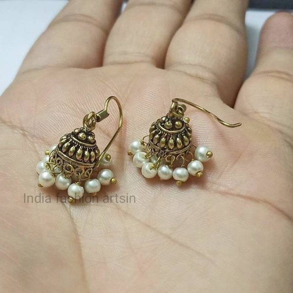 Boho Small Jhumkas Earrings,Oxidized Golden Jhumkas,Traditional Regular wear Earrings