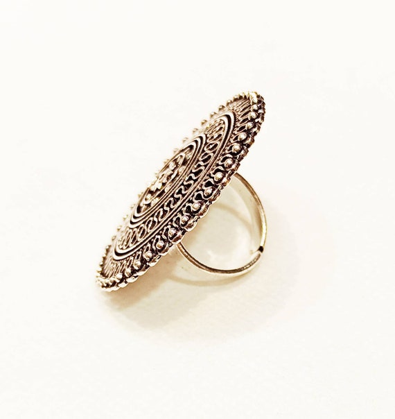 Traditional Ring Brass Silver Plated Oxidized Ring Handmade Brass Ring Ethnic Indian Ring