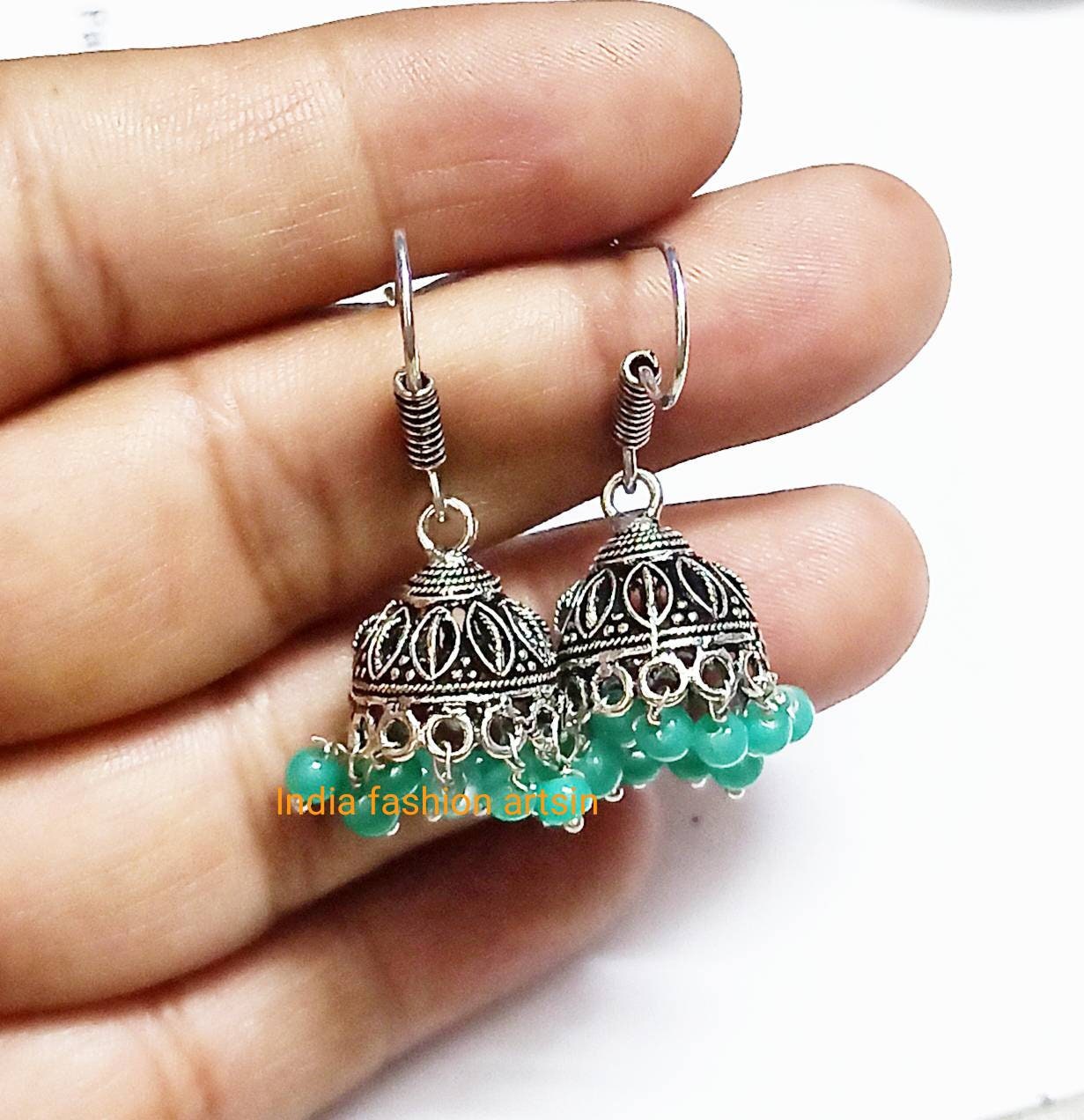 Set Of Three Oxidized Silver & Gold Toned Jhumka Drop Earrings