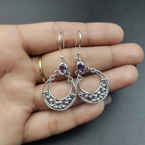 Sterling Silver 925 Amethyst Earrings/Handmade Silver Earrings/Earrings for women/Natural Amethyst Gem Stone Earrings/Gift for her