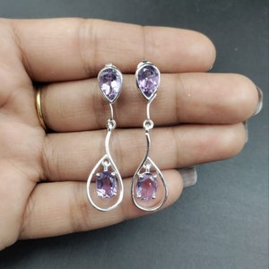 Sterling Silver 925 Amethyst Earrings/Handmade Silver Earrings/Earrings for women/Natural Amethyst Gem Stone Earrings/Gift for her