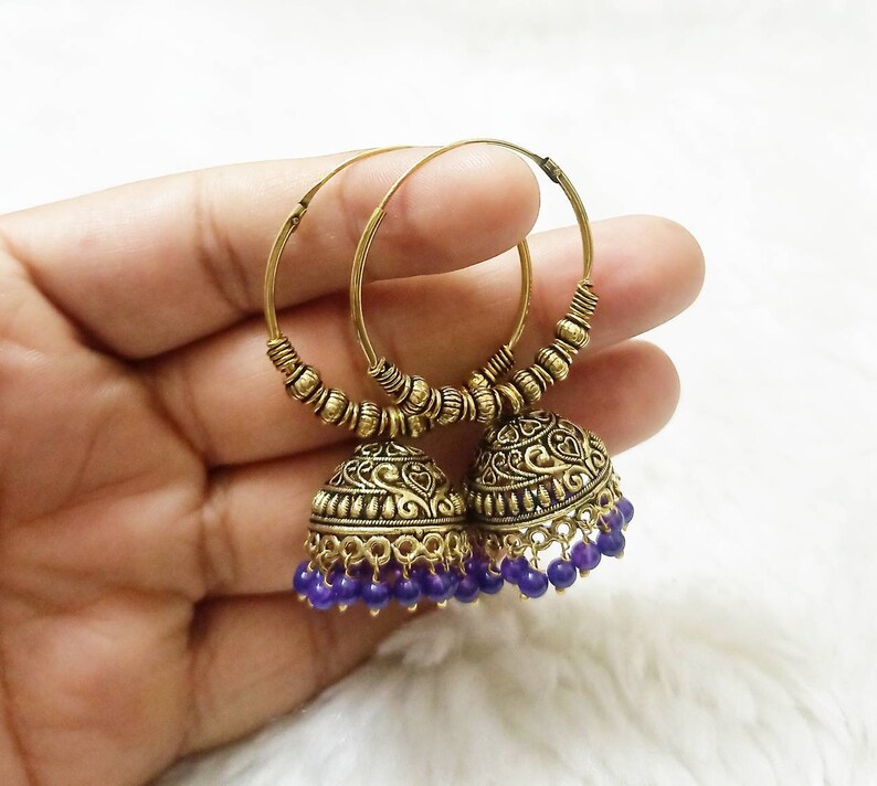 Antique Golden Oxidized Chandbali EarringsBollywood jhumkas EarringsTraditional JhumkasChandbali Jhumkas