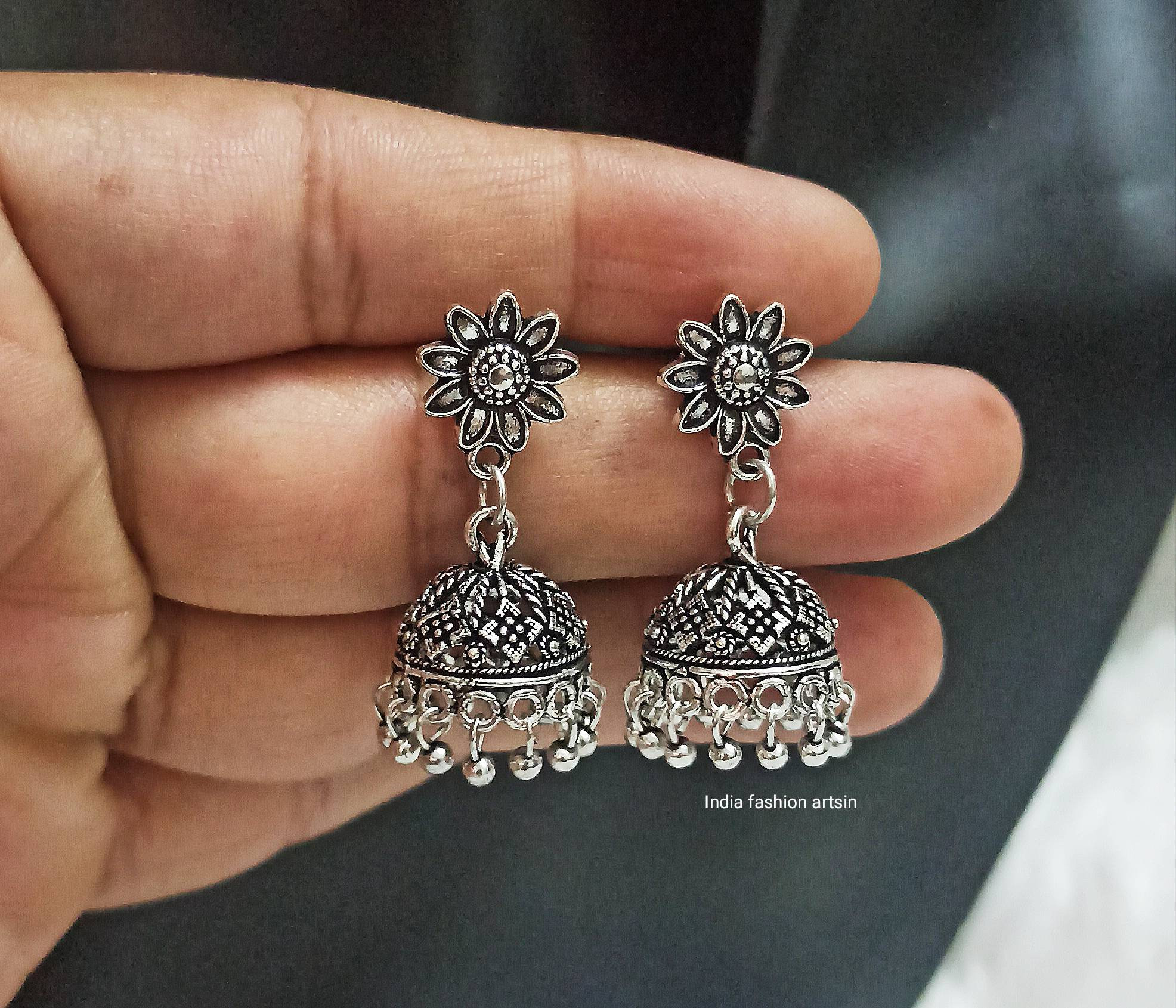New Traditional Oxidized Jhumka Earrings/Ethnic Jhumkas Earrings, Indian Handmade Earrings.