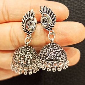 Oxidized Peacock Jhumka Earrings: Traditional Indian Jewelry