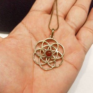 Cornalien Stone Mandala Pendant, Mandala Pendant,Brass Pendant, Indian Jewellery.