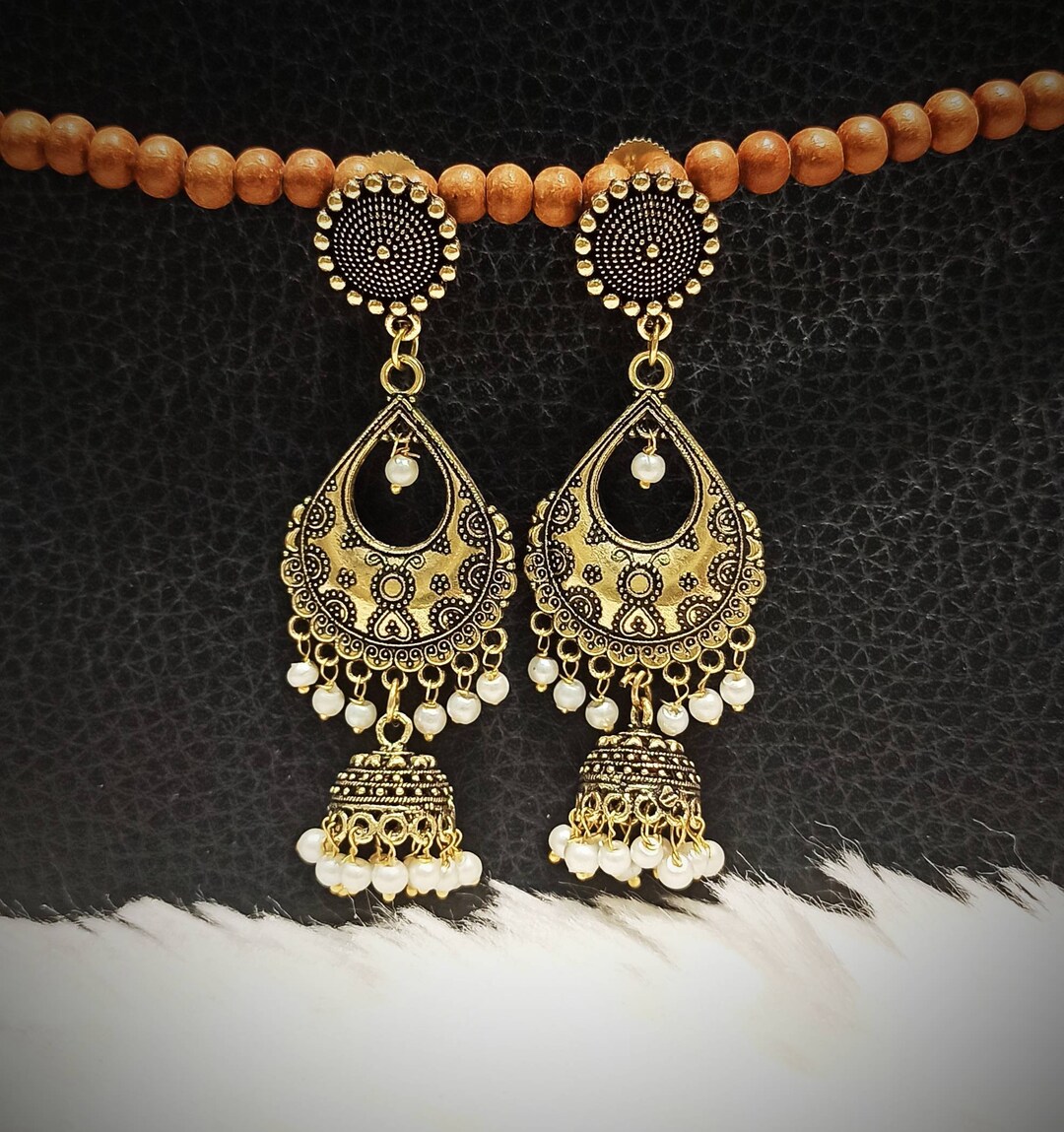 Indische Jhumka Ohrringe - Traditionelle Kronleuchter Ohrhänger Für Frauen