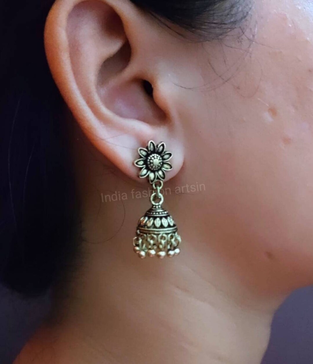 Trendy Indian Golden Copper Jhumkas Earrings,antique Golden Look