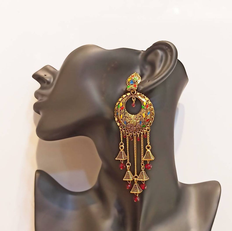 wedding Chandbali,Traditional Earrings Indian Earrings Bollywood Golden Earrings Handmade Earrings Anniversary Earrings