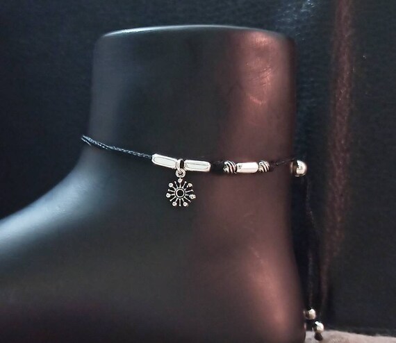 Black thread on sale silver anklets