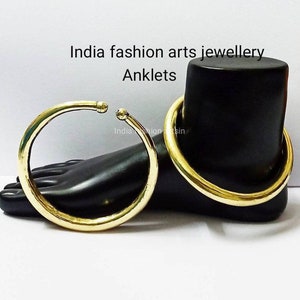 Indian Feet Bracelet Pair, Golden Colour Brass Feet Bracelet,Handmade Traditional Ankle Bracelet,Hansli Rajasthani Anklet Kada