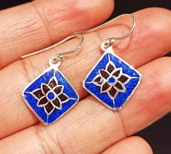 Earrings for Women handmade Enameled Silver 925 Earrings meenakari Indian Traditional Silver 925 Earrings mandala Earrings Etsy