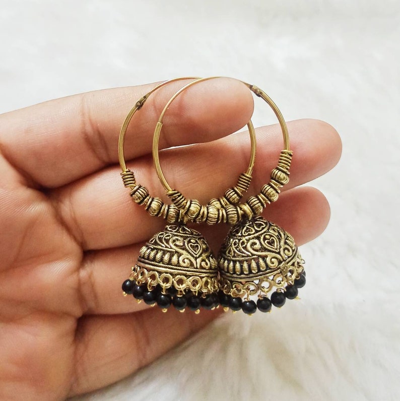 Antique Golden Oxidized Chandbali EarringsBollywood jhumkas EarringsTraditional JhumkasChandbali Jhumkas
