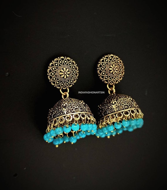Women's Copper Earring and Maang Tikka Set in White | Copper earrings, Blue  earrings, Maang tikka set
