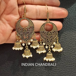 Indian Traditional Chandbali Earrings/Anniversary Earrings/Big Chandbali Earrings/Handmade Bohemian Earrings.