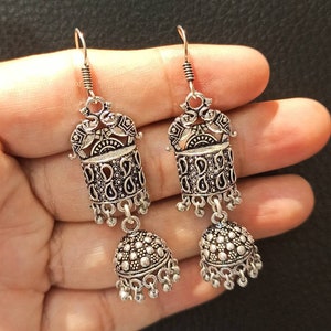 Elephant Ethnic Oxidized Jhumkas Earrings,Jaipuri Jhumkas,Handmade silver look Earrings, Elephant jhumkas.