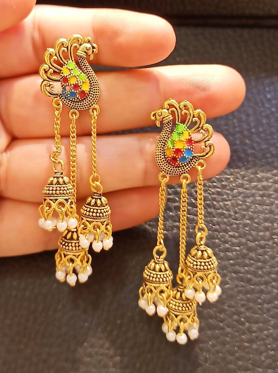 Buy Crunchy Fashion Gold-Plated Black Peacock Chandbali White Pearl Dangler  Earrings Online at Best Prices in India - JioMart.