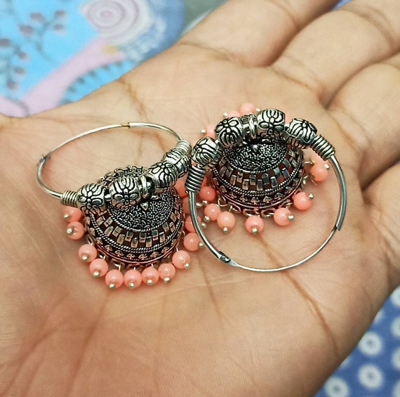 Light pink Antique Gold tone handmade earrings at ₹895 | Azilaa