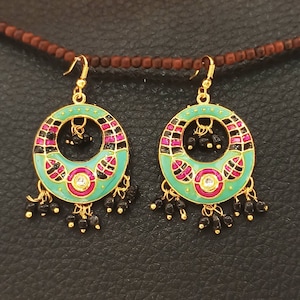 Traditional Enamel Chandbali Earrings,Handmade Chandbali Earrings,Indian Chandbali Earrings,Penjabi Earrings,Meenakari Chandbali Earrings
