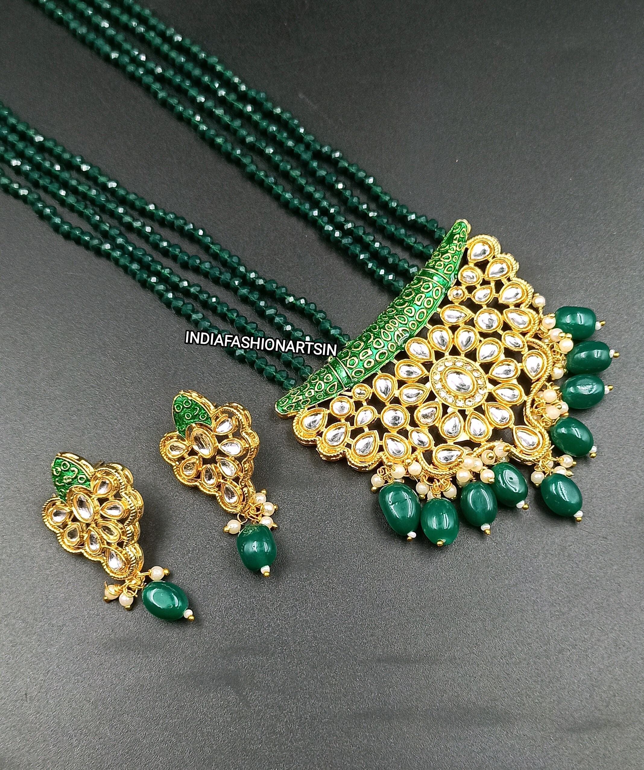 Long Polki Necklace Indian jewelry handmade Kundan Set Indian wedding bridal Necklace set for women semi precious jewelry gift for her