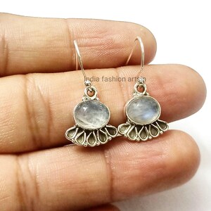 Natural Moon Stone Silver 925 Earrings/Handmade Indian Ethnic Stylish Earrings/Small Danglers
