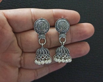 Oxidized jhumka/Bohemian oxidized Jhumkas Earrings/Handmade Indian Jhumkas Earrings/light Weight Jhumkas Earrings.