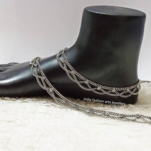 Ethnic Anklets/Bollywood oxidized Anklets pair/Handmade Anklets/Silver Plated Anklets/Traditional Indian Anklets.