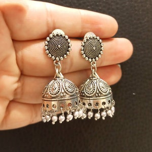 Ethnic Oxidized Jhumkas Earrings, Ethnic Jhumkas Earrings, Handmade Earrings.