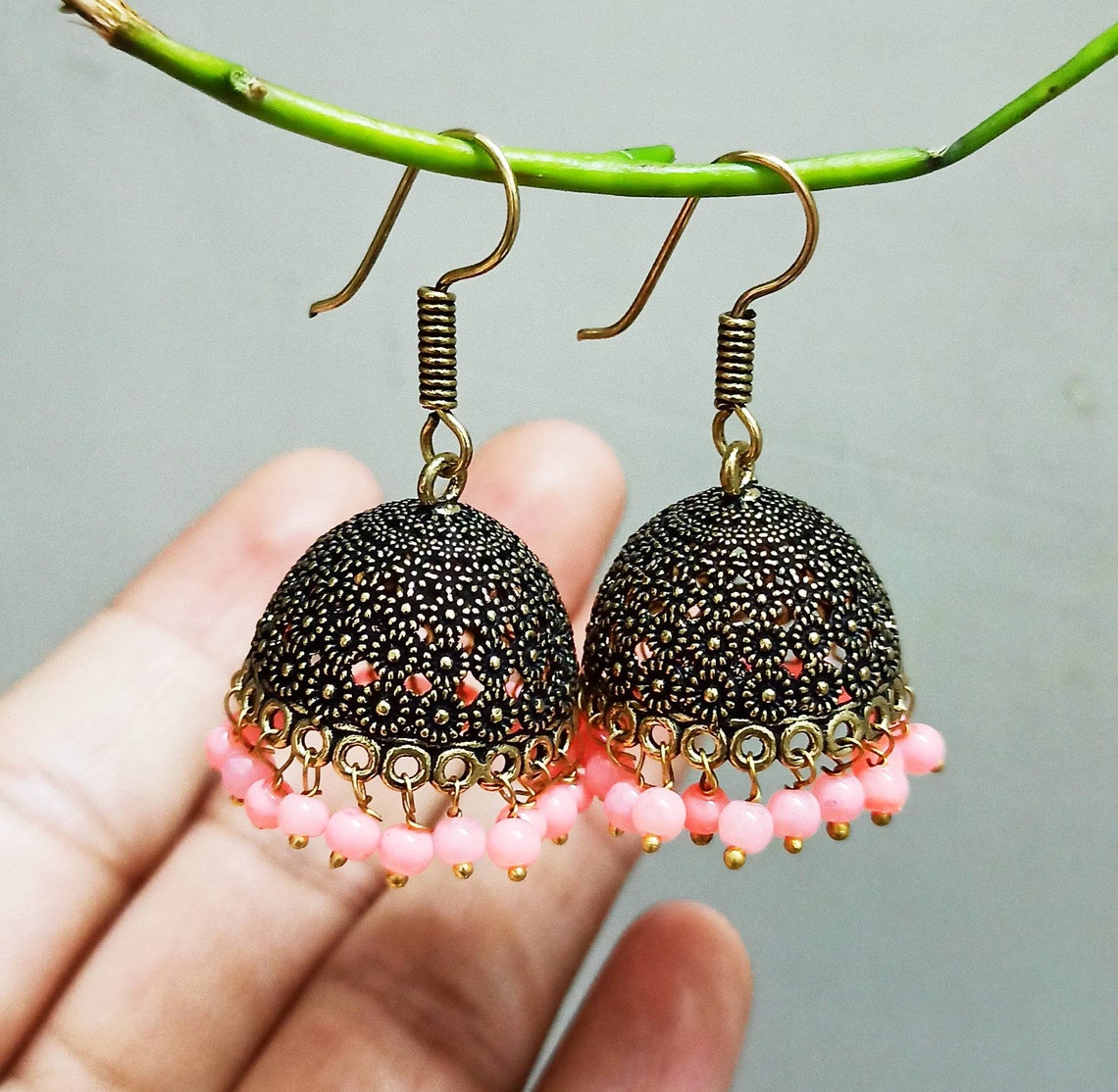 Antique Golden Copper Jhumka/Handmade Ethnic Earrings/Indian Etsy