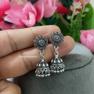 Mini Jhumki Oxidized Earrings Ethnic Jhumka Earrings Handmade Earrings Gift for her traditional Indian Earrings antique Earrings