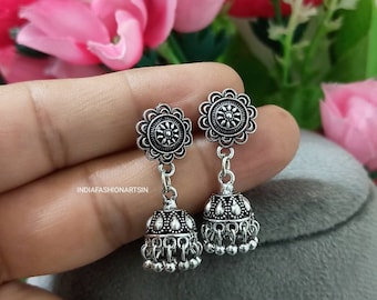 Mini Jhumki Oxidized Earrings Ethnic Jhumka Earrings Handmade Earrings Gift for her traditional Indian Earrings antique Earrings