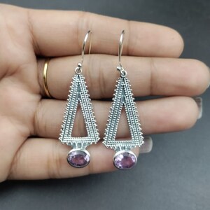 Sterling Silver 925 Amethyst Earrings/Handmade Silver Earrings/Earrings for women/Natural Amethyst Gem Stone Earrings/Gift for her