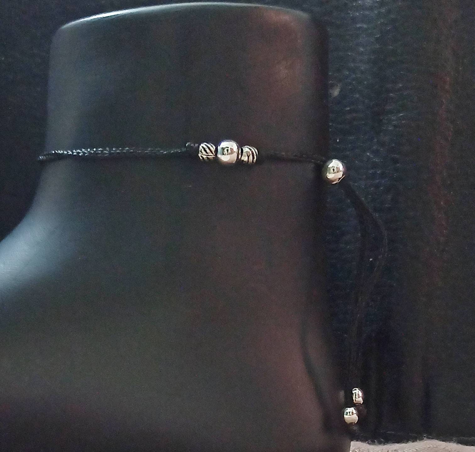 Silver anklets with black on sale thread