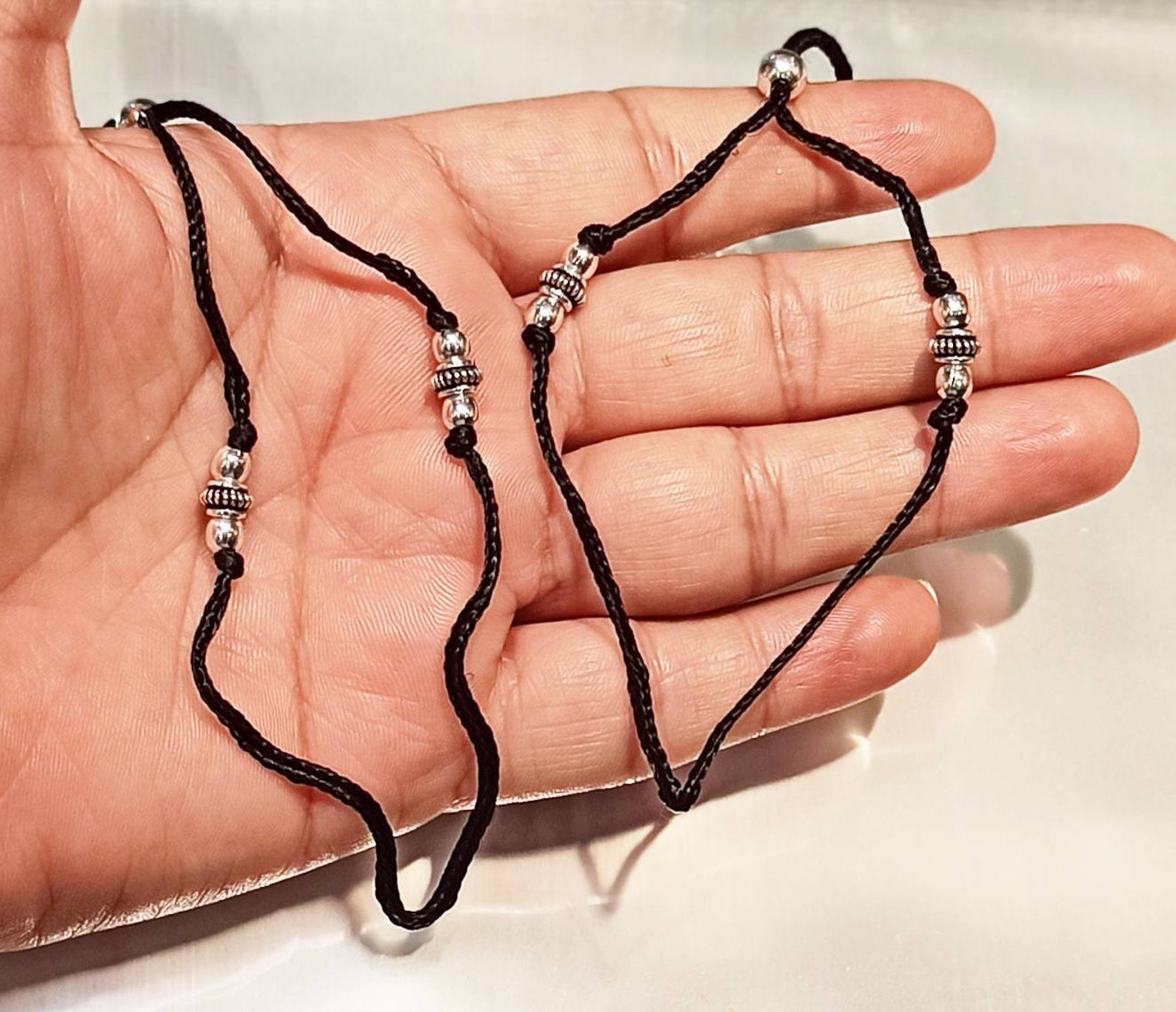 Silver 925 & Black Thread Anklets Pair Black Thread and Etsy