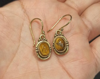 Tiger eye Brass Earrings/Handmade Tiger eye Earrings/Bohemian Earrings.