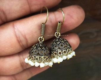 Oxidized Jhumka/Trendy Indian Golden Copper Jhumkas Earrings/Traditional Oxidized Earrings/Handmade Earrings/Ethnic Jhumkas/Gift for her.