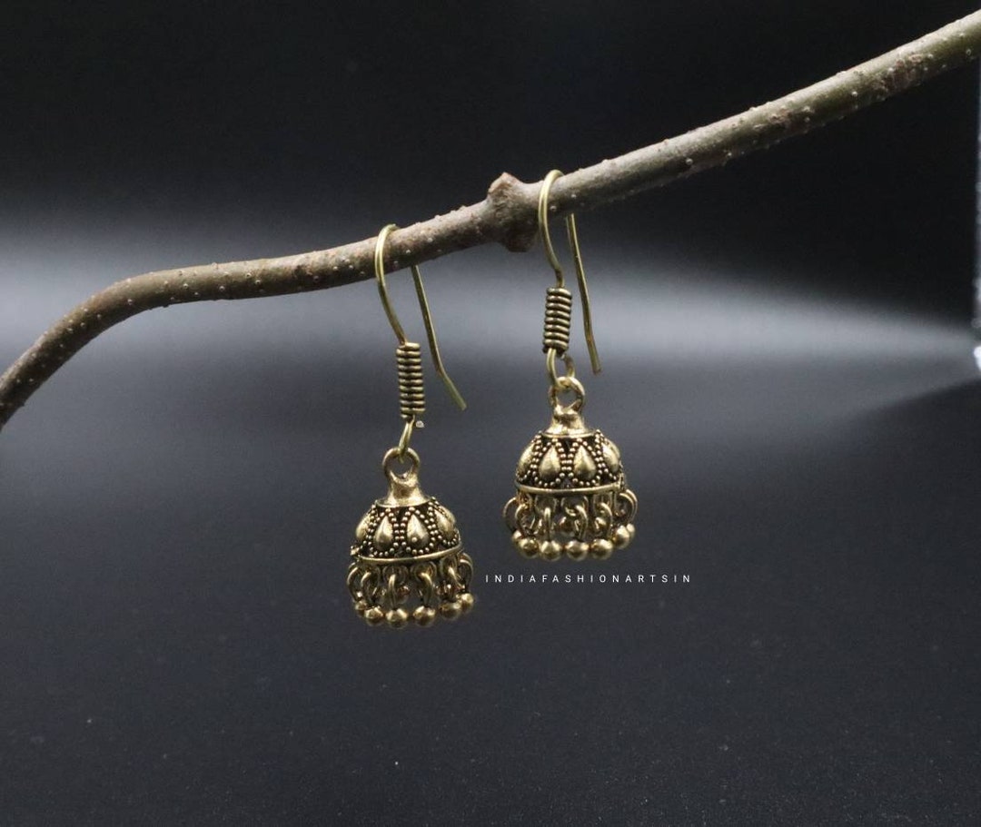Small Golden Copper Jhumkas Earrings,oxidized Golden Jhumkas