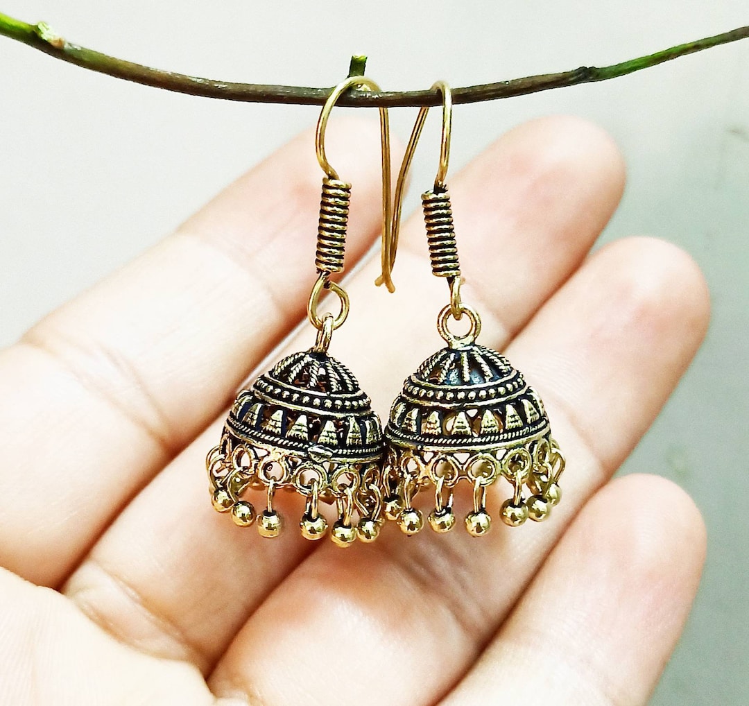Small Golden Copper Jhumkas Earrings/ethnic Jhumka/antique Golden