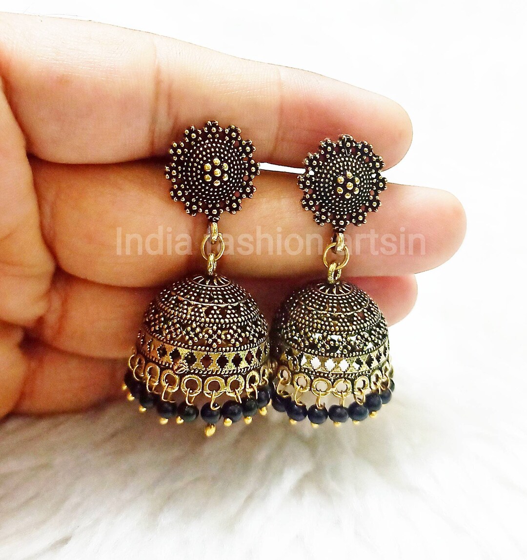 yasuuhappii。　24cm Trendy Indian Golden Copper Jhumkas Earrings,antique Golden