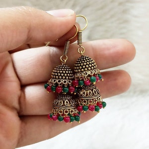 Antique Golden Oxidized Chandbali EarringsBollywood jhumkas EarringsTraditional JhumkasChandbali Jhumkas
