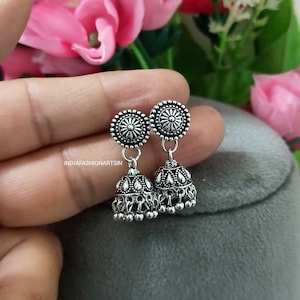 Mini Jhumki Oxidized Earrings Ethnic Jhumka Earrings Handmade Earrings Gift for her traditional Indian Earrings antique Earrings