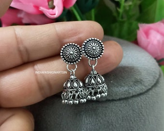 Mini Jhumki Oxidized Earrings Ethnic Jhumka Earrings Handmade Earrings Gift for her traditional Indian Earrings antique Earrings
