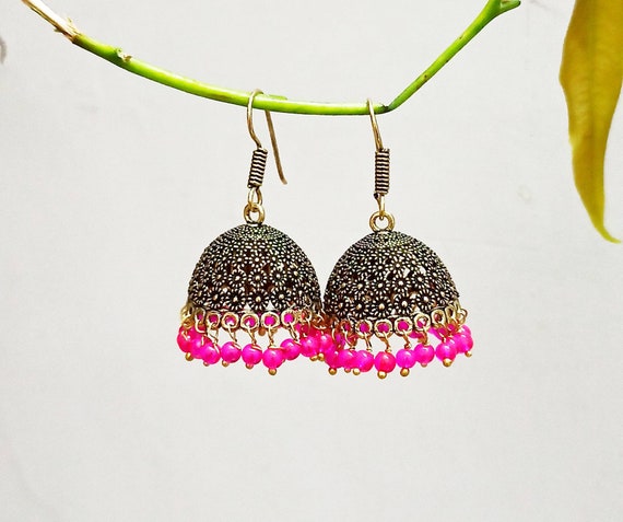 Antique Golden Copper Jhumka handmade Ethnic Earrings indian Jhumka Earrings medium Size Jhumka Earrings Etsy UK