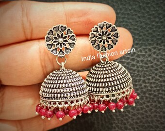 Oxidized Jhumkas/Antique look Jhumkas Earrings/Indian Jhumkas Earrings/Medium Big Size Jhumkas Earrings/Silver Plated Earrings