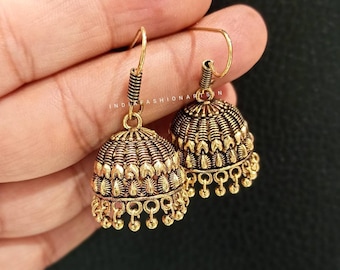 Jhumka/Bohemian Copper Golden Small Jhumkas Earrings/Oxidized Jhumka/Traditional Regular wear Earrings/Earrings for women/Earrings Gift/